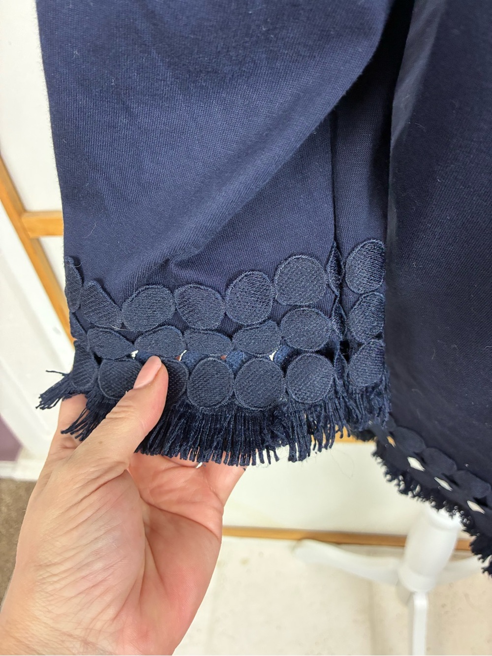 Talbots Deep Navy Mod Circle Fringe-Trim Boatneck Tunic Pima Cotton - Picture 5 of 10